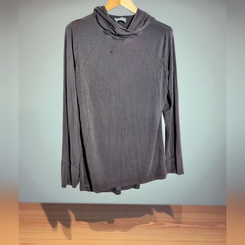 Buki Black Hooded XL Long Sleeve Cowl Neck Top